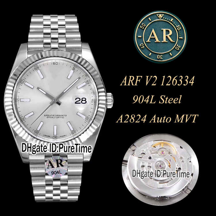 

ARF V2 DateJust 41 126334 904L Steel Fluted Bezel Silver Dial ETA A2824 Automatic Mens Watch Jubilee Bracelet Best Edition New Puretime R07, Customer-specific warranty card