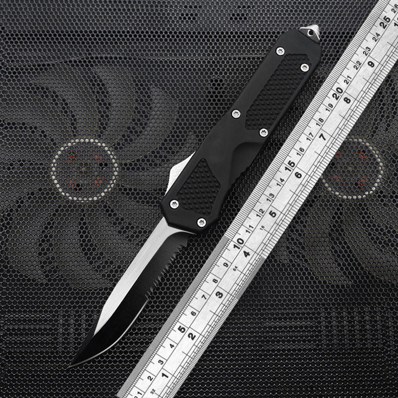 

Black automatic quick open camper knife type 7 blade customizable non-slip mini pocket tactical knife outdoor edc tool gift knife