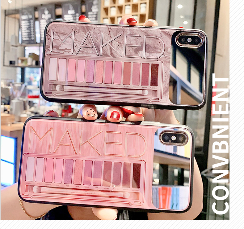

Makeup Mirror Eye Shadow Box Phone Case for iphone 11 Pro 6 6s 7 8 Plus All inclusive Anti-fall Hard Cover XS Max XS XR X, Pink without lanyard