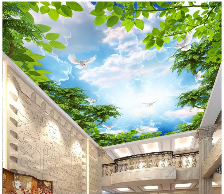 

WDBH 3d ceiling murals wallpaper custom photo Tropical rainforest sky clouds white dove home decor 3d wall murals wallpaper for walls 3 d, Non-woven