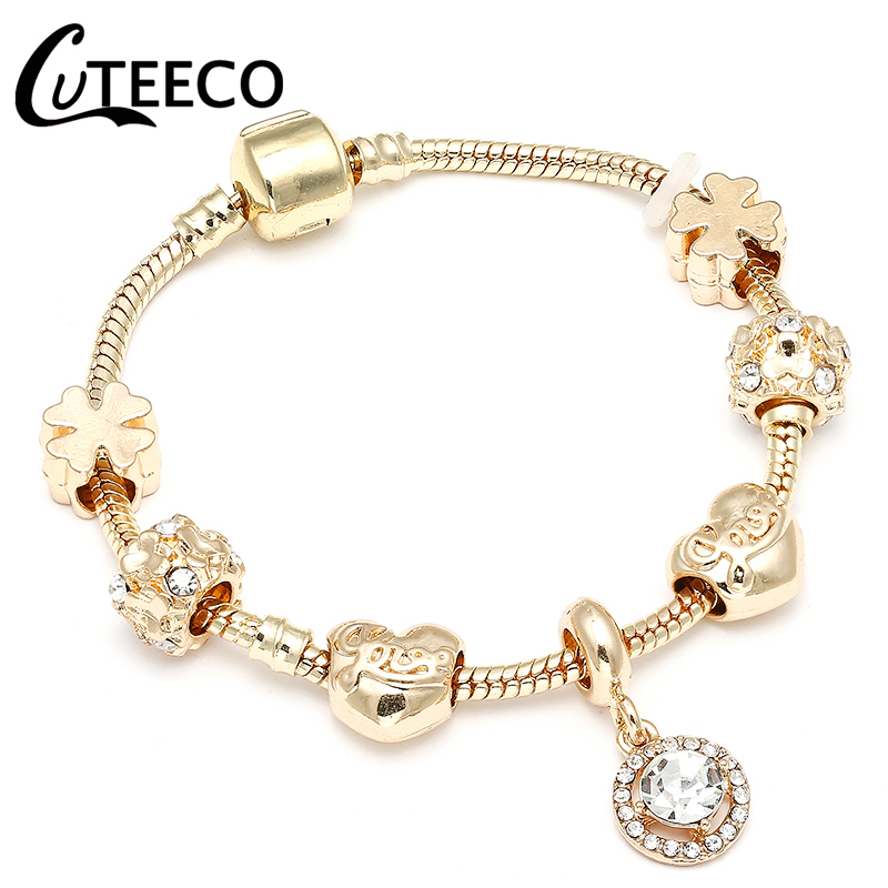 

Charm Bracelets CUTEECO Style Round Gold Color Bracelet Delicate Simple For Women Luxurious Jewelry Gifts