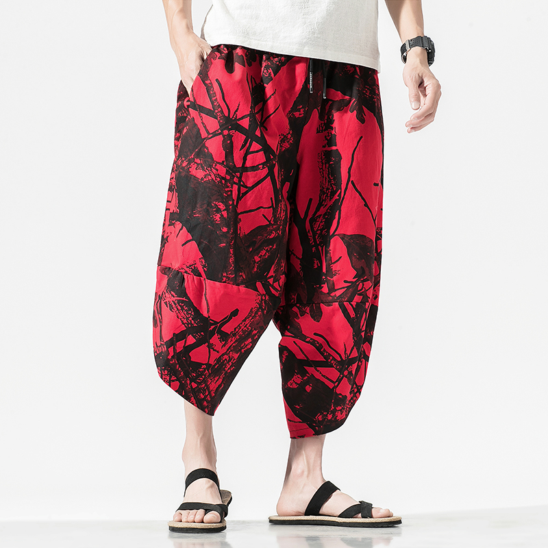 

Mens 2020 New Beach Pants Male Summer Chinese style Casual Calf-Length Pants Camouflage Man Loose Harem Plus Size M-5XL, Army green