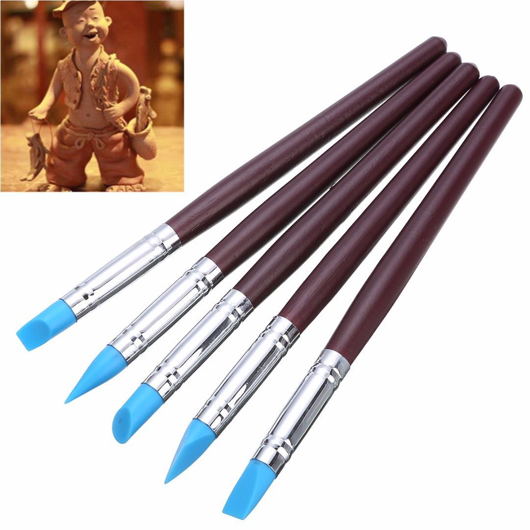 

5pcs Wood Handle Silicone Rubber Clay Shaper Sculpting Fimo Polymer Modelling Pottery Tools Set for DIY Crafts