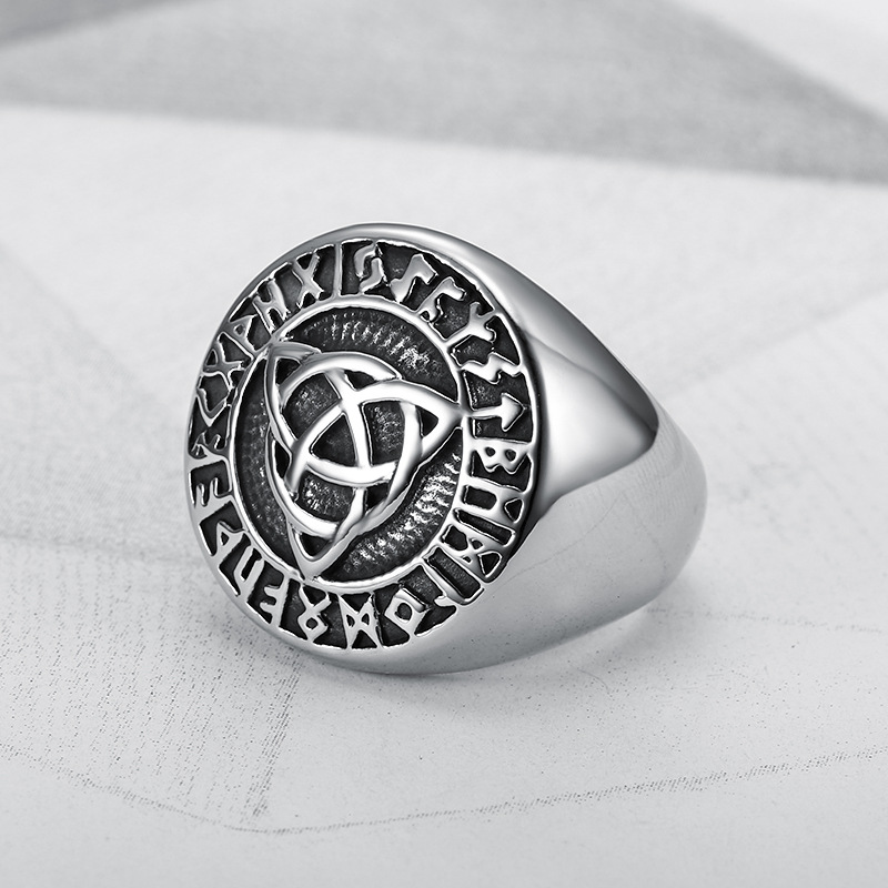 

Mens Celtic Knot Signet Rings Round Vintage Stainless Steel Ring for Biker Viking men's ring Punk Jewelry