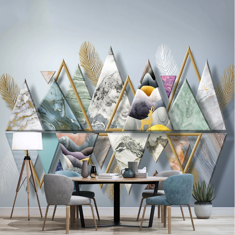

Customization Nordic Modern Minimalist Sticker Three-Dimensional Geometric Light Feather TV Background Wall Painting 2020, As pic