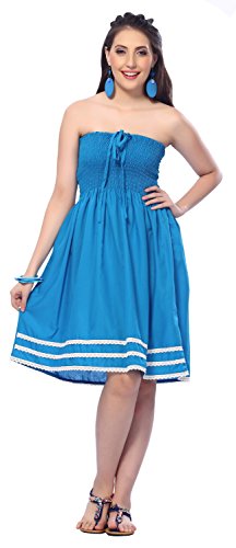 

LA LEELA Women's  Beach Dress Tube Dress, Blue_k707