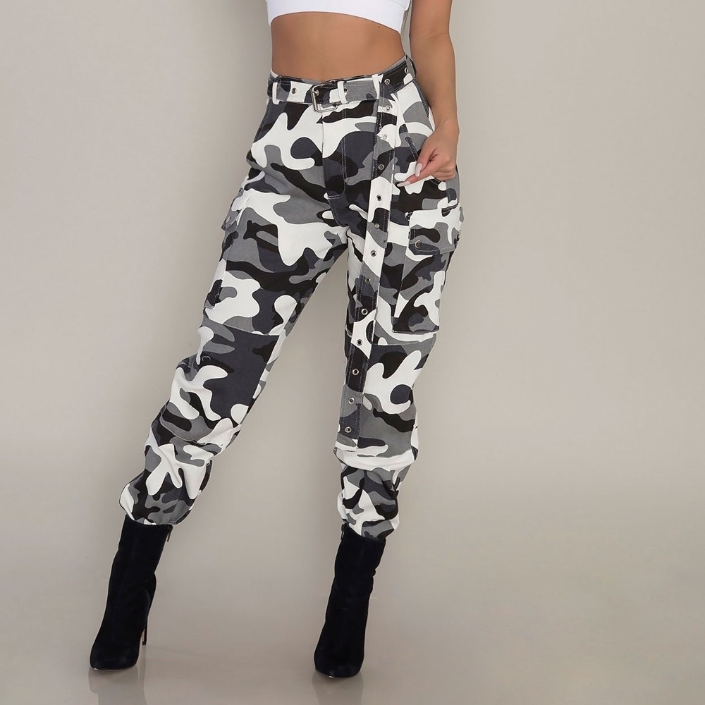 

2019 New Women Camo Cargo High Waist Hip Hop Trousers Pants Army Combat Camouflage Long Pants Autumn Hot Sale, As pic