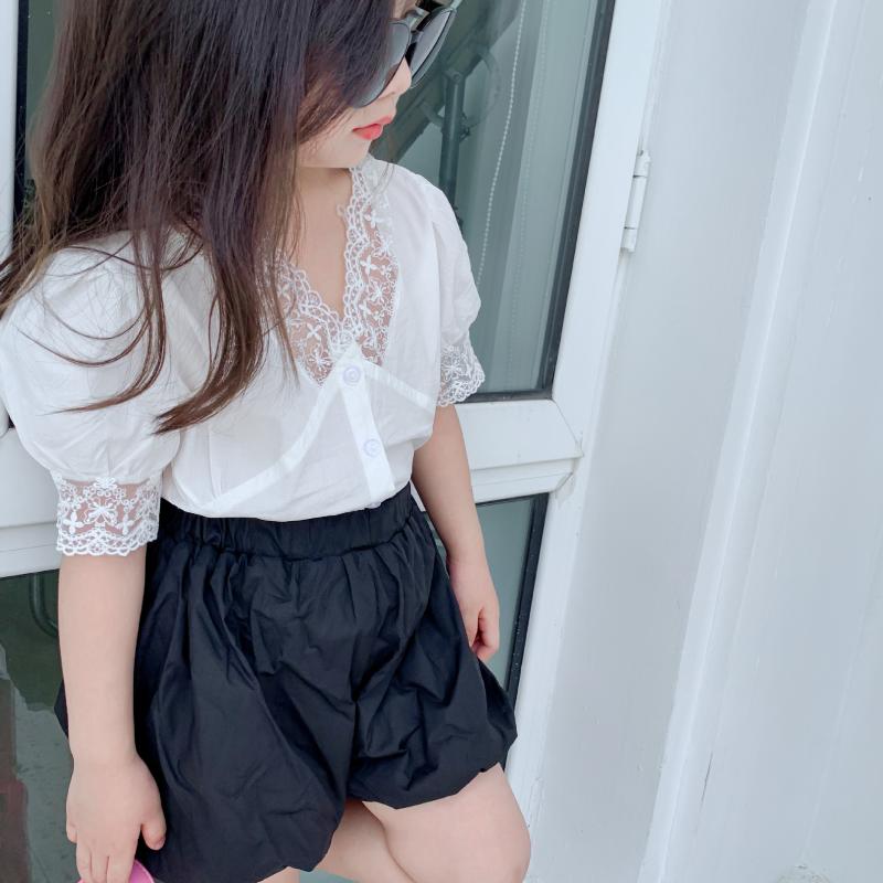 

2020 Summer New Arrival Girls Fashion V Neck White Blouse Kids Lace Floral Blouses