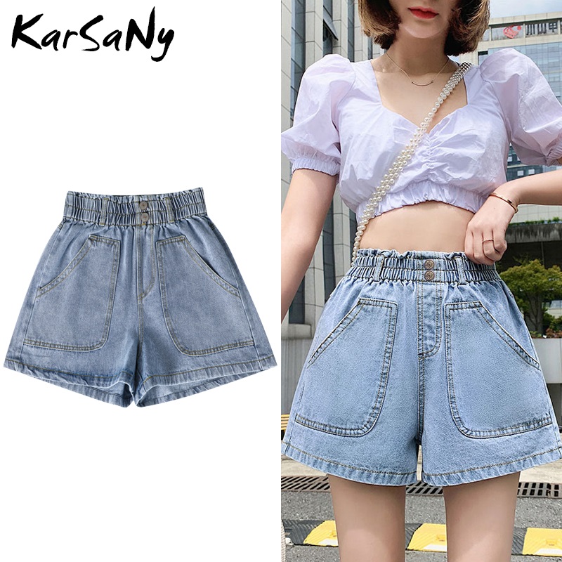 

Summer Jeans Shorts Women Plus Size Cotton Elastic Waist Black Pocket Denim Shorts Woman Women' High Waist For Women