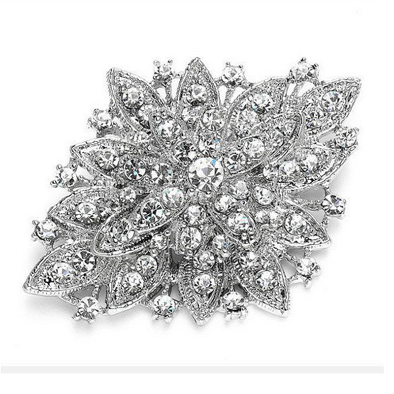 

Vintage Silver Plated Clear Rhinestone Crystal Diamante Large Wedding Bouquet Flower Brooch Pin 11 Colors Available