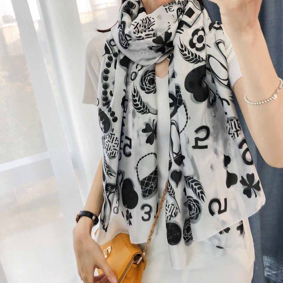 

2019 Summer Brand Silk Scarf womens Scarf high quality Designers Letter Floral Thin scarf long Scarves size 180x90cm, Blue;gray
