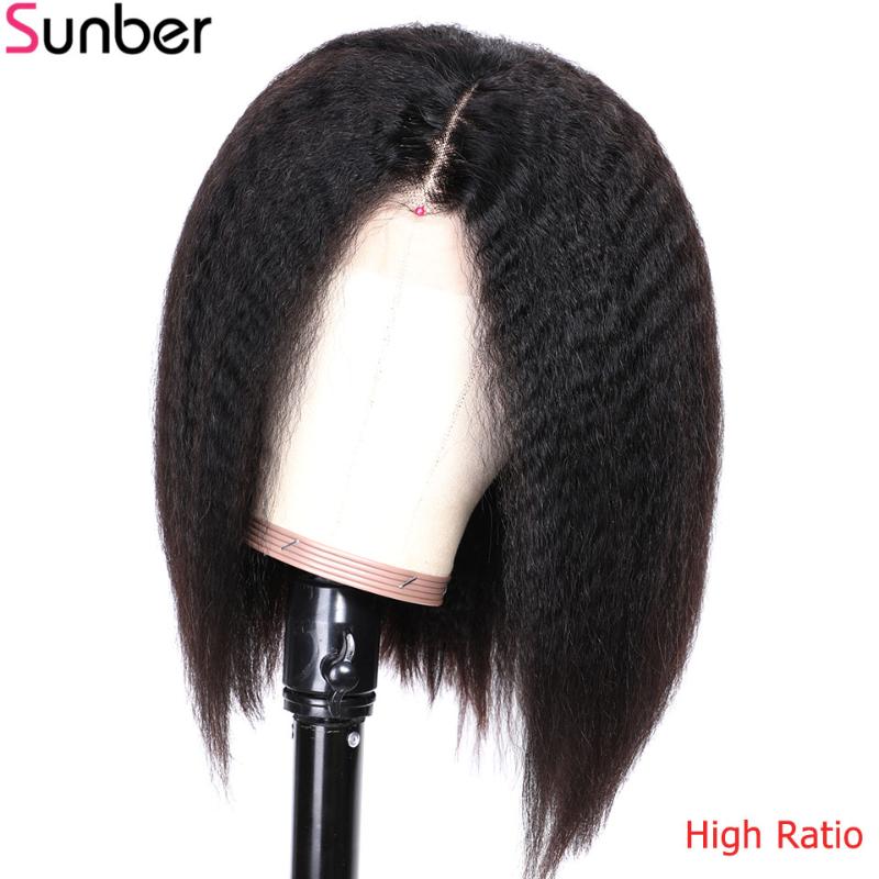 

Sunber Hair 13x4 Afro Kinky Straight Lace Front Human Hair 150% density Remy Pre-plucked Preuvian Lace Front Wigs With Bady, As pic