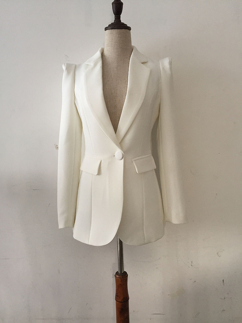 Premium New Style Top Quality Original Design Women's Personality Slim Blazer Jacket Shrug Shoulder One Button Blazer Outwear Black & White