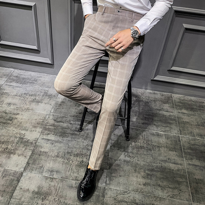 

Summer 2020 new business casual pants men's hair stylist Korean version of the wild Slim plaid fashion trousers, As pic