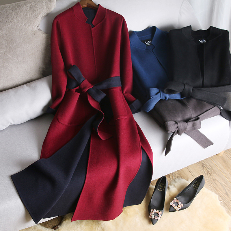 

High Quality Winter Women Long Coat Real Cashmere Coat and Real Wool Female Jacket Fashion Outerwear, Black