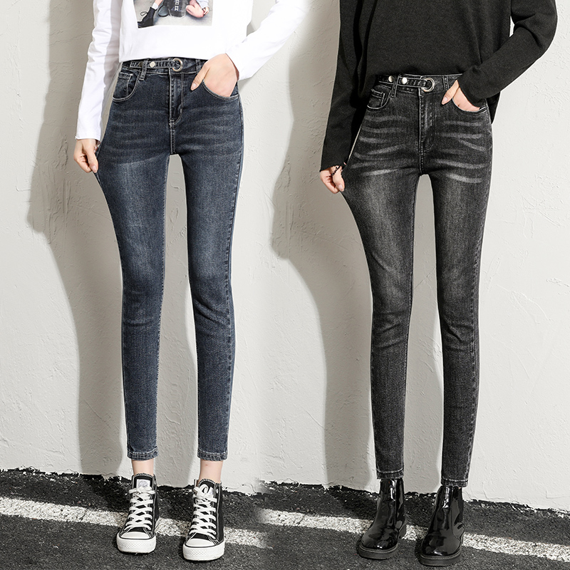 

EAD 2020 spring new jeans female was thin Korean high waist slim fashion wild stretch pencil pants large size nine pants, Black