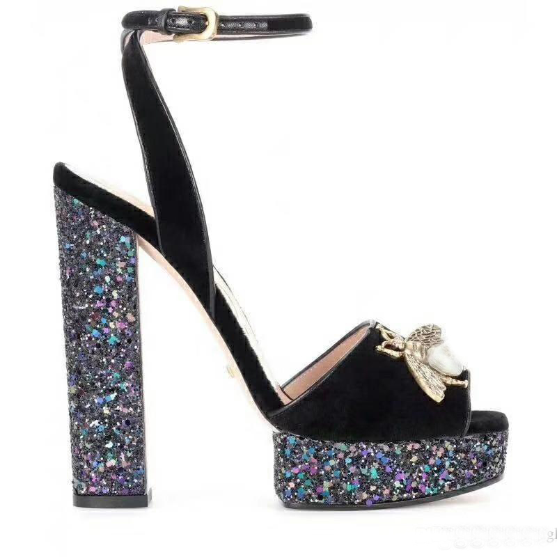 

Bling bling High Heels Platform Sandals women 2019 Brand Summer Runway metal chain decor shiny sequins Fottwear zapatos summer shoes, Black