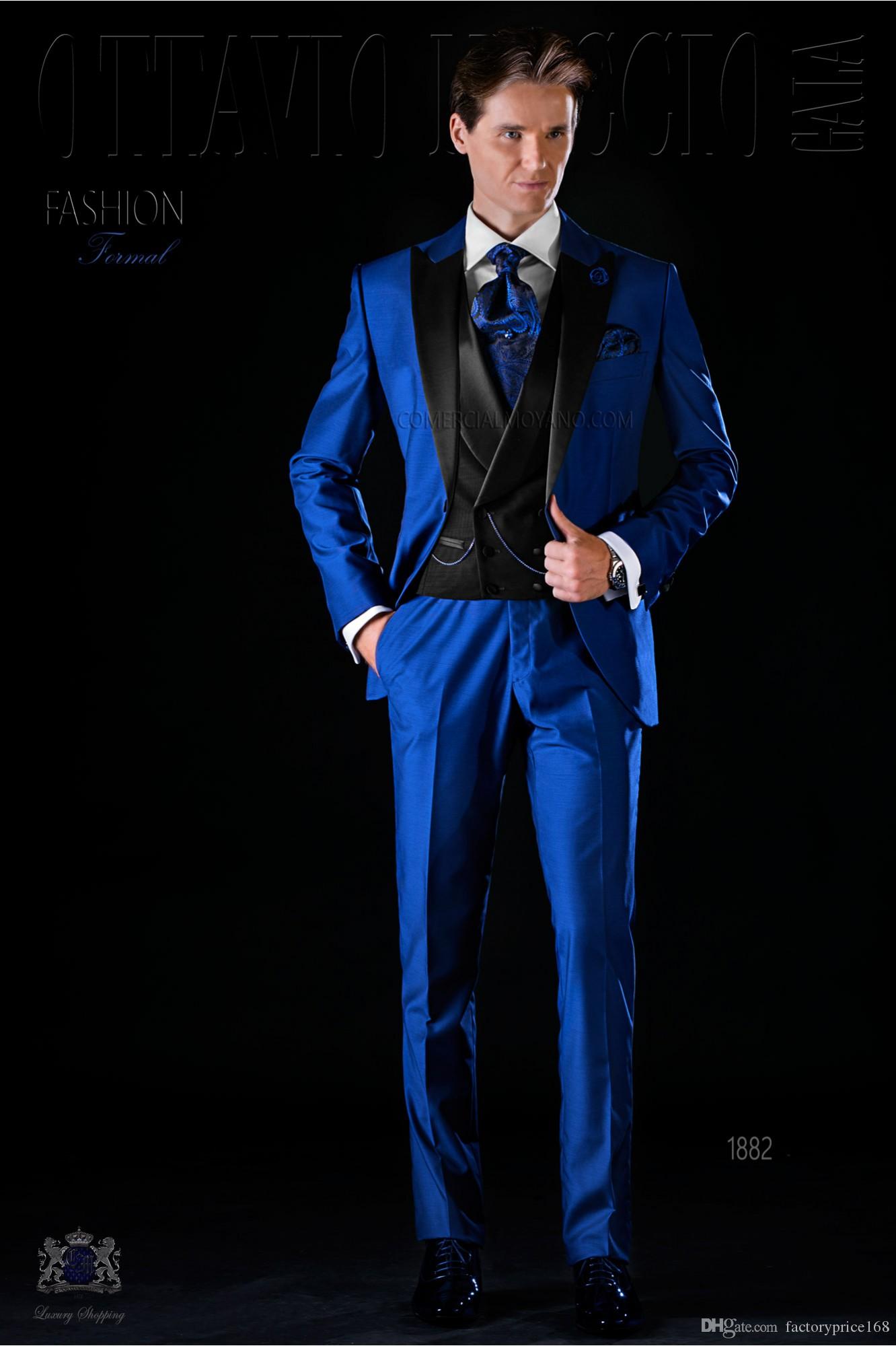 

Fashionable One Button Groomsmen Peak Lapel Groom Tuxedos Men Suits Wedding/Prom/Dinner Best Man Blazer(Jacket+Pants+Tie+Vest) 567, Same as image
