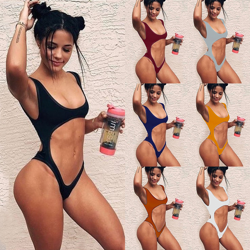 Maillots de bain pour femmes Summer Women Couleur Solide taille Siamois Sexy Pure Bikini Cutout Multicolors Wind Sli Sli Maillot de bain