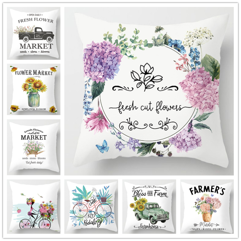 

Floral Market Pillow Cover Decorative Polyester Sofa Car Seat Throw Pillow Case Home Decoration Farmhouse Cushion Covers 45x45cm, Farmer 05