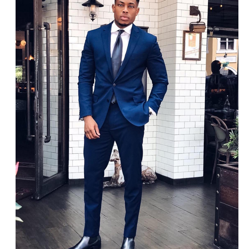 

2 Pieces Navy Blue Business Suit Groom Tuxedo Mens Wedding Suit for Groom Jacket+Pants Custom Made Groomsmen Best Man Suit, Sliver