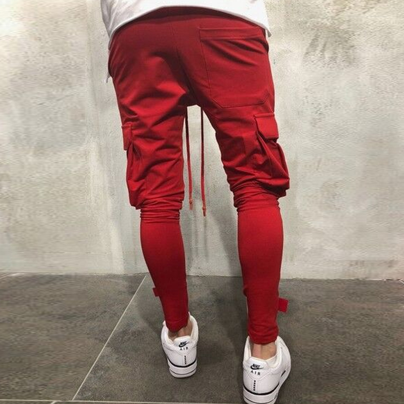 

Men Casual Pants Spring And Summer Fashion Drawstring Multi-pocket Drawstring Slim Fit Sweatpants Men, Black