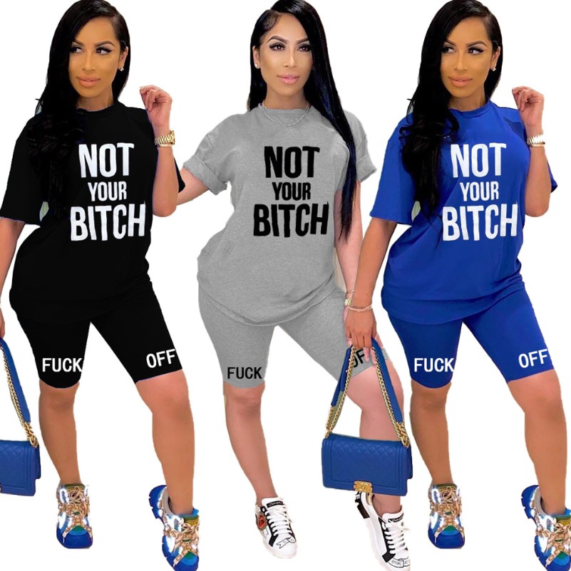 Designer Femmes Casual 2 Pièces Ensembles de vêtements Vêtements d'été Lettre Imprimer T-shirt Sexy Crop Top Biker Shorts Costumes Lounge Wear En
