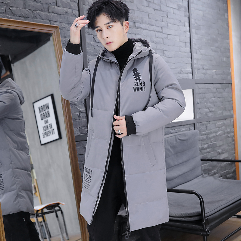 

High Quality Winter Jacket Men Hooded Thicken Warm Parka Coat Casual Slim Mens Overcoat Long Slim Cotton padded jacket -4XL, Gray