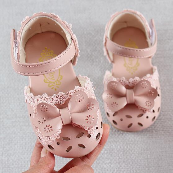 

Newest Summer Kids Shoes 2020 Fashion Leathers Sweet Children Sandals For Girls Toddler Baby Breathable Hoolow Out Bow Shoes, Pink