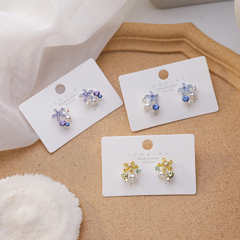 

Stud Korea Fashion Jewelery Sweet Small Fresh Pearl Rhinestone Starfish Earrings For Woman Shiny Star Cute Earring Summer