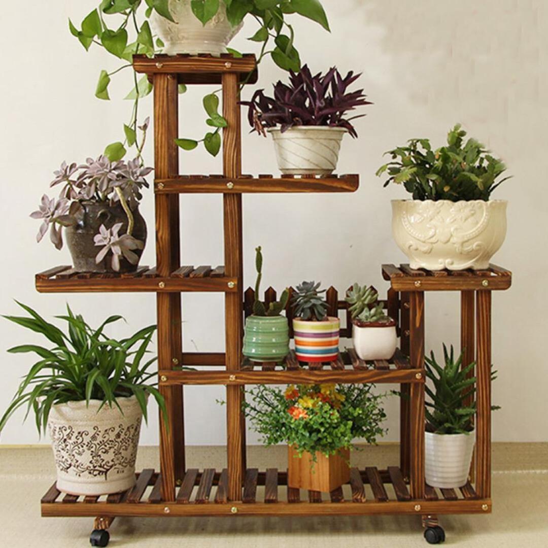 

Bamboo Plant Flower Pot Stand Garden Planter Nursery Pot Stand Shelf Indoor Outdoor Garden Decoration Gifts Tools With Wheels