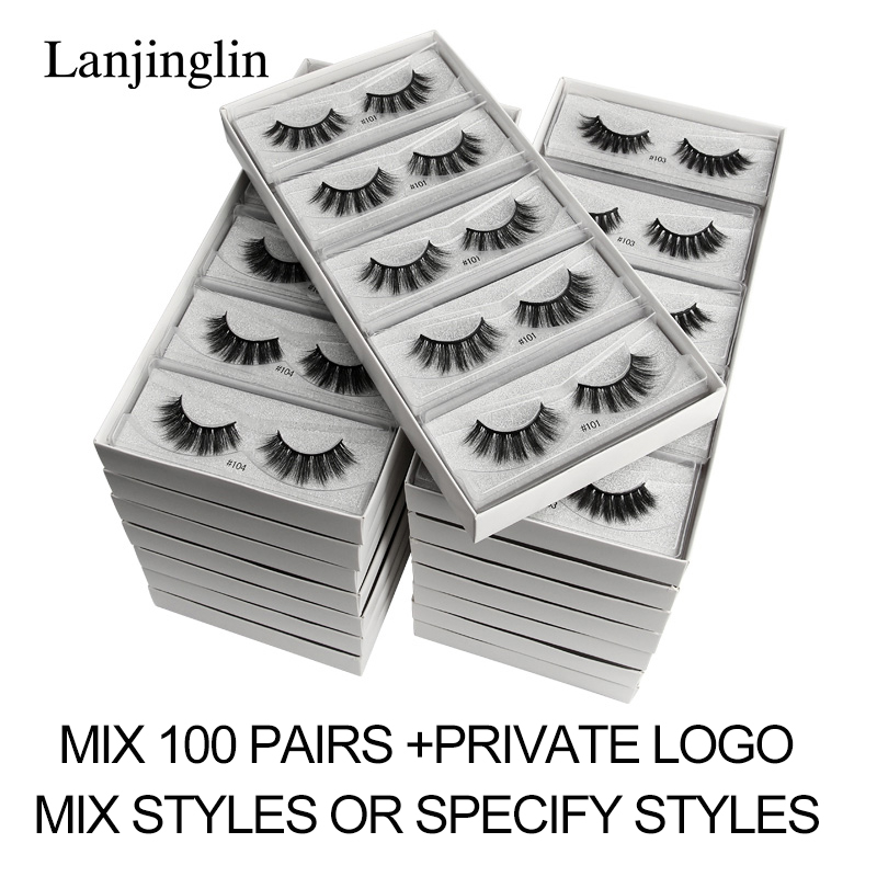 LANJINGLIN vente en gros 10/20/30/40/50/100 paires en vrac 3d faux cils de vison naturels longs faux cils épais volume moelleux cils