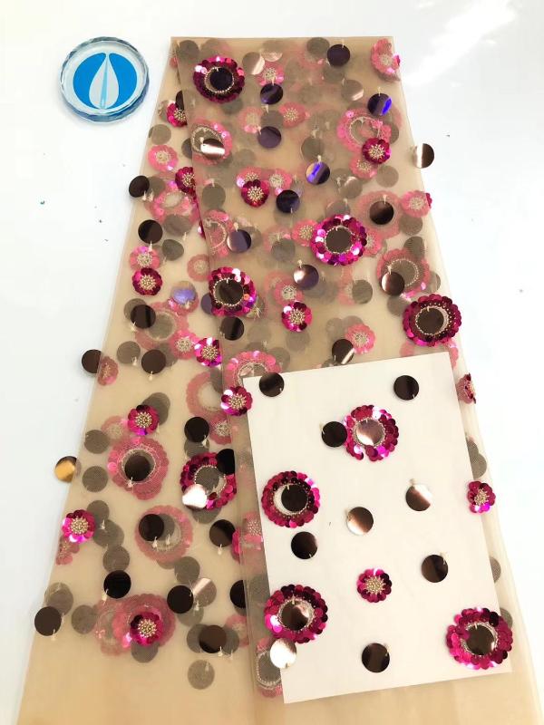 

Latest Sequins French Nigerian Lace Fabric tulle embroidery African High Quality Lace Fabric for Dress party TS9058