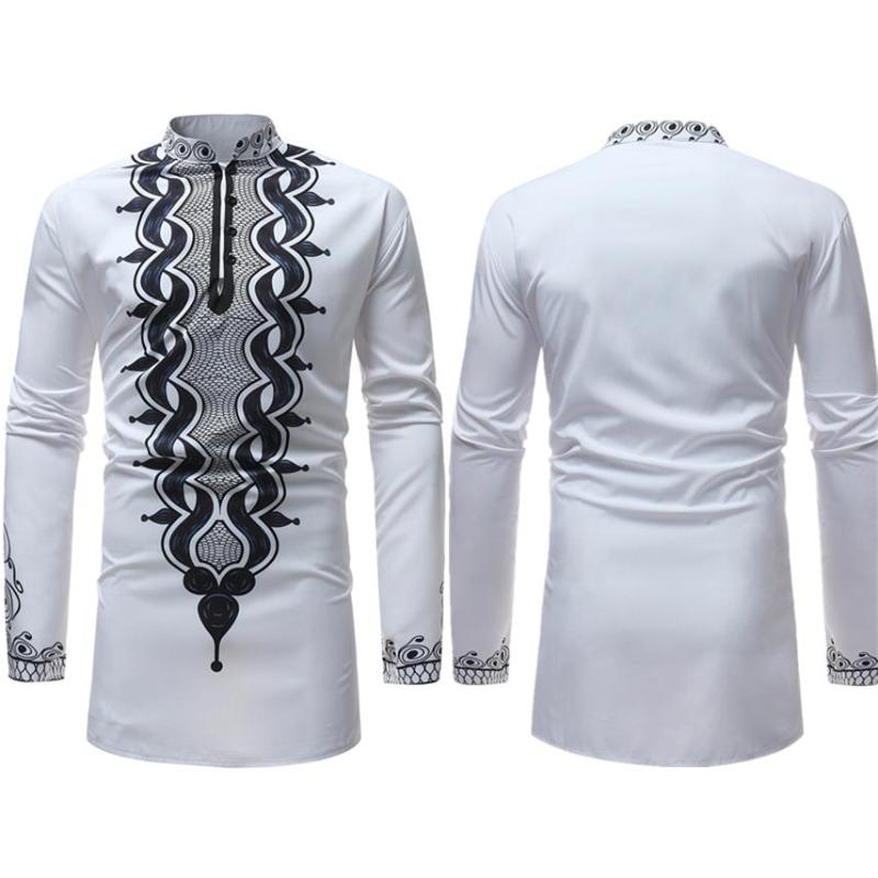 

New African Clothes for Men Rich Print Bazin Long Sleeve 2020 Fashion Thin Loose Dashiki Dress Tops Man's Traditional Fashion