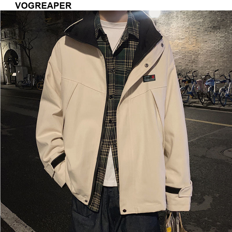 

Autumn New Korean Fashion Hoody Jacket Coats Casual Loose Windbreaker Cotton Black Bomber Jacket Streetwear Man Outwear 5XL, Beige