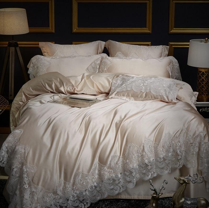 

34Champagne color European Style lace embroidery Comfortable Bedding Set Duvet Cover Bed Linen Bed sheet Pillowcases