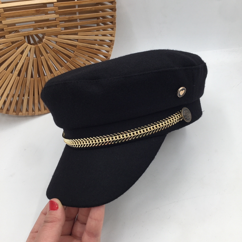 

Web celebrity octagonal cap style restoring ancient ways British wool beret fish bone spur short eaves female ins visors, Black