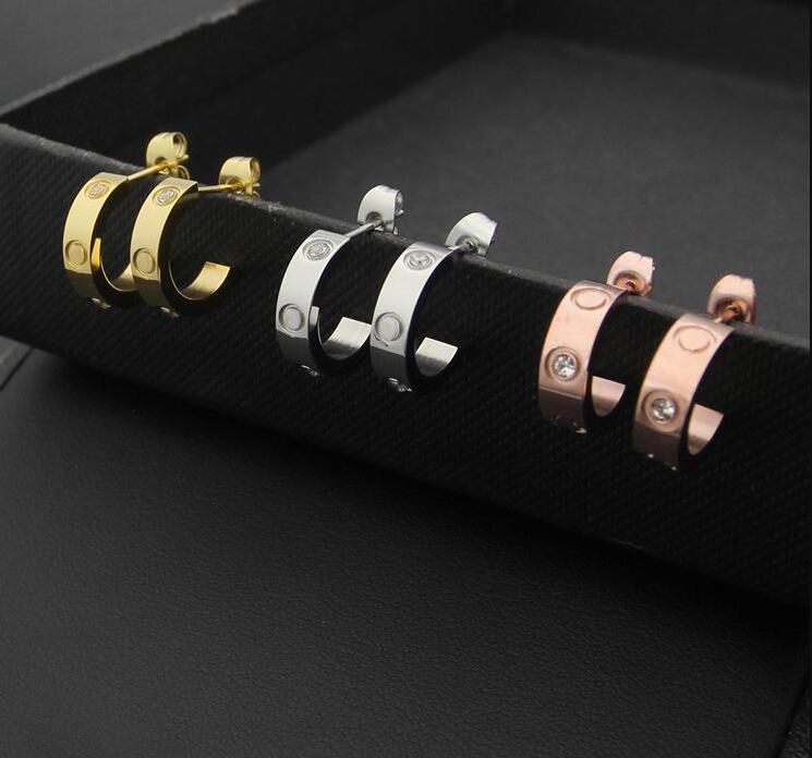 

Hot sale Fashion Titanium steel Love c diamond earrings with Crystal for woman jewelry Rose Gold plated for woman gift with logo