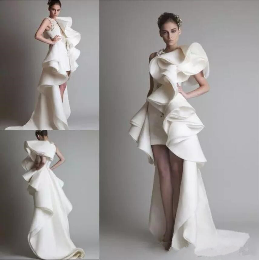 Krikor Jabotian a conçu des robes de bal une épaule appliques volants gaine salut-lo organza robe de concours blanc ivoire robes de mariée à plus