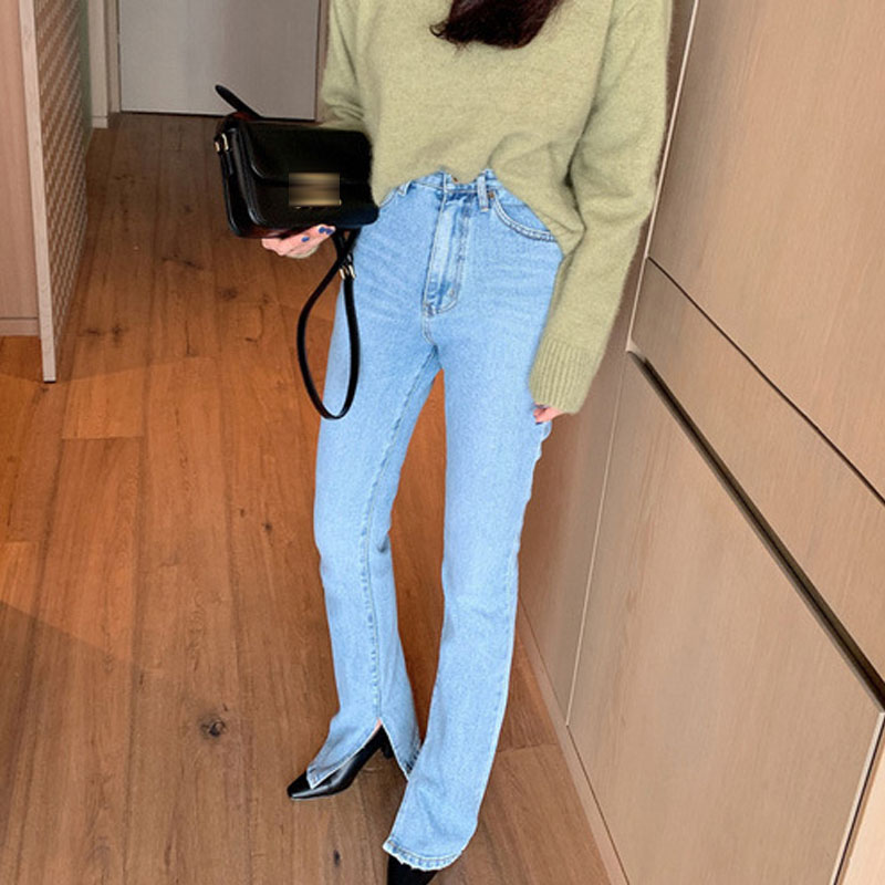 

Vintage Flare Jeans Blue High Waist Button Floor-length Women Denim Jeans Fashion Female Denim Pant 2020 Spring