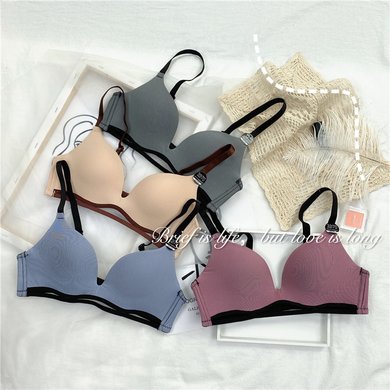 

2020 Bra female thin new summer no trace no steel Sexy ring bra strap girl gather small chest adjustment type, Blue single piece