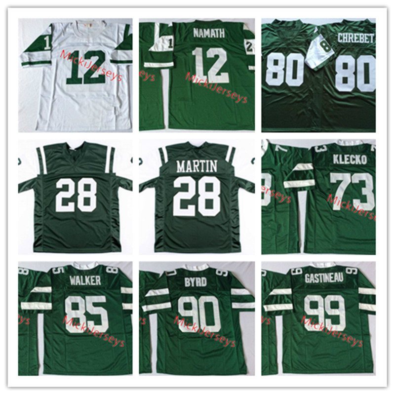 

Mens Vintage #12 Joe Namath Jersey 28 Curtis Martin Joe Klecko 80 Wayne Chrebet Wesley Walker Dennis Byrd 99 Mark Gastineau Football Jersey, 12 joe namath