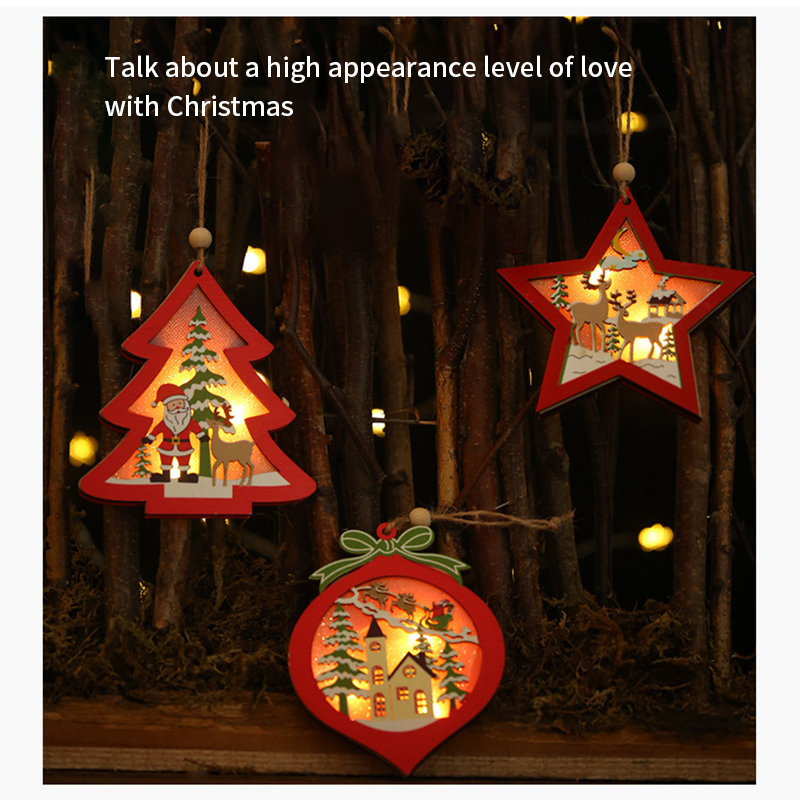 

Led Light Christmas Tree Hanging Pendant Star Car Heart Wooden Ornament Christmas Xmas Party New Year Decoration