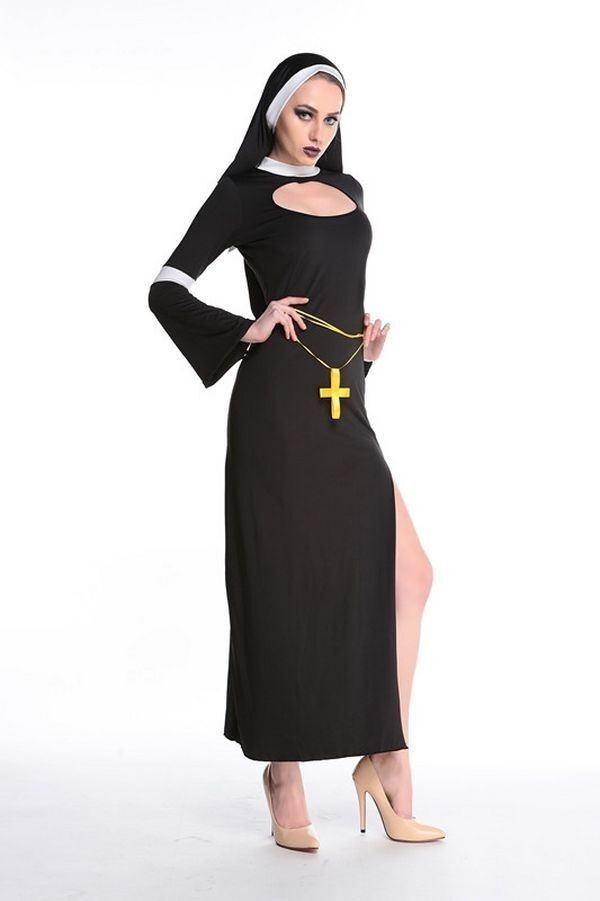 Nueva Ropa Caliente Negro Monje Católico Cosplay Vestido Disfraces de Halloween Traje de Monja S19706