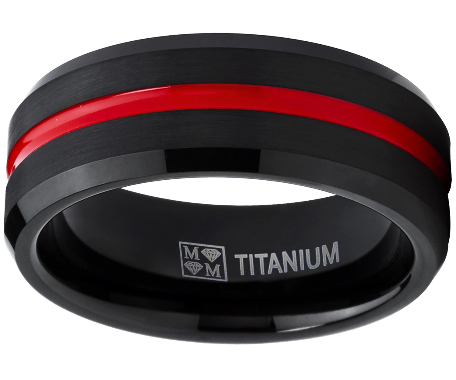 

Titanium Steel Plated Brushed Black and Red Round For Fashion Men Engaged Wedding Ring Size 7-14