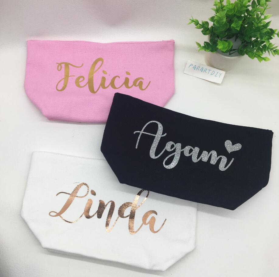 

free Shipping 4pcs lot Customized bachelorette party favors Canvas personalized makeup bags bridesmaid gift