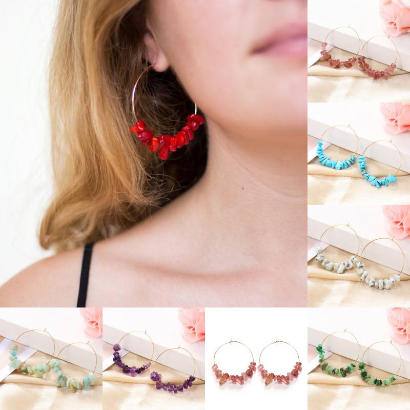 

Hot Selling New Handmade Bead String Earrings Multicolor Irregular Natural Stone Copper Earring Women Fashion Jewelry Accessories
