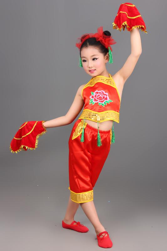

Children Performances Clothing Girls Chinese Folk Dance Yangko Dance Costumes Children's Clothes, Green