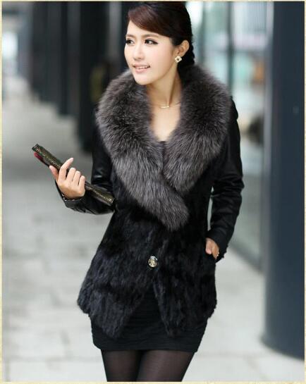 

Vetement New Women' Mink Faux Fur Coat Neck Sheepskin Coat Femme Jacket Plus Size Artificial Fur Fake Outwear ZM15, Black