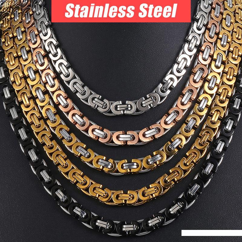 8//12//15mm Cadena De Acero Inoxidable Hombres Plata Pesado Caja Bizantina Collar Pulsera